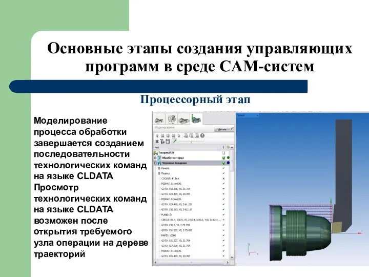 Основные этапы создания управляющих программ в среде CAM-систем Процессорный этап Моделирование