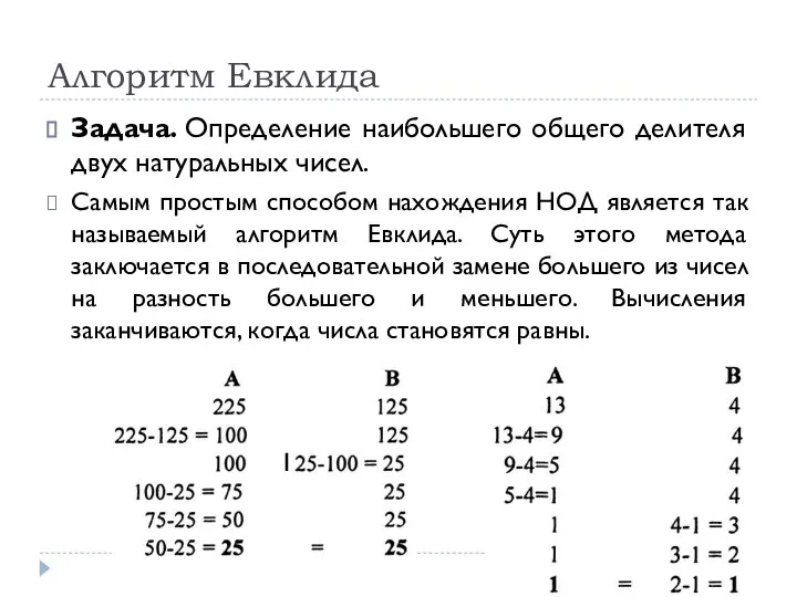 Алгоритм Евклида Задача. Определение наибольшего общего делителя двух натуральных чисел. Самым