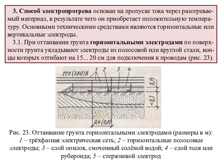 3. Способ электропрогрева основан на пропуске тока через разогревае-мый материал, в