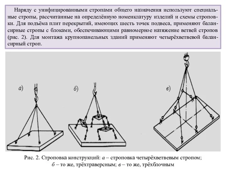 Наряду с унифицированными стропами общего назначения используют специаль-ные стропы, рассчитанные на