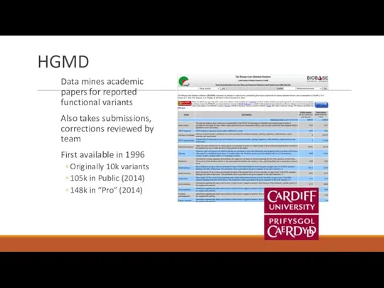 HGMD Data mines academic papers for reported functional variants Also takes
