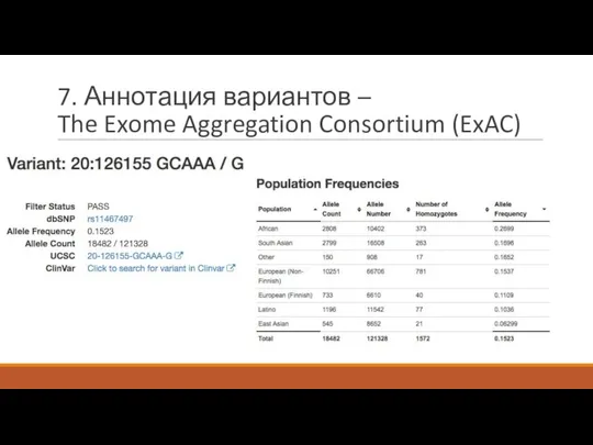 7. Аннотация вариантов – The Exome Aggregation Consortium (ExAC)