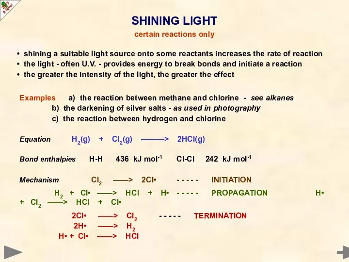 shining a suitable light source onto some reactants increases the rate