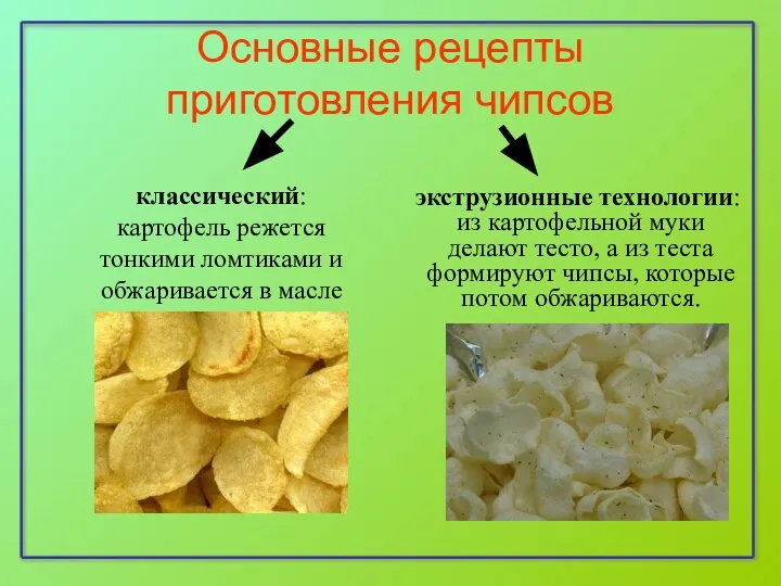 Основные рецепты приготовления чипсов экструзионные технологии: из картофельной муки делают тесто,