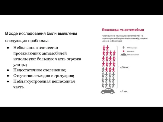 В ходе исследования были выявлены следующие проблемы: Небольшое количество проезжающих автомобилей