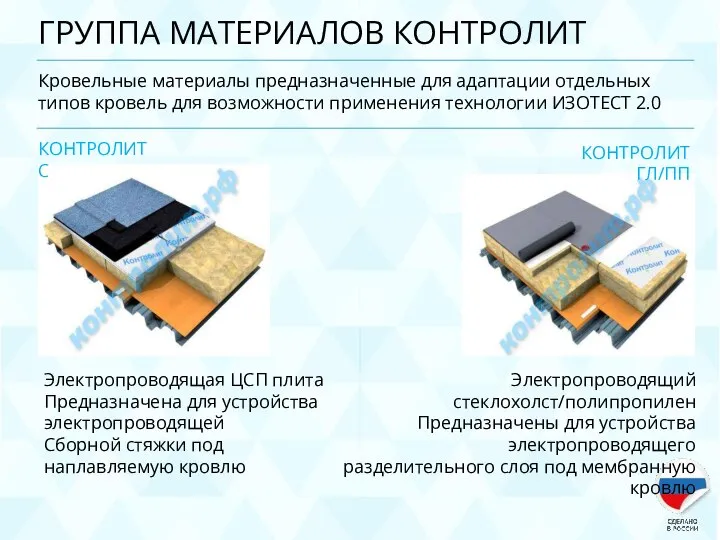 ГРУППА МАТЕРИАЛОВ КОНТРОЛИТ Кровельные материалы предназначенные для адаптации отдельных типов кровель