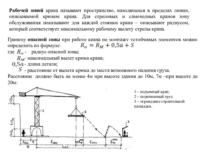 Рабочей зоной крана называют пространство, находящееся в пределах линии, описываемой крюком