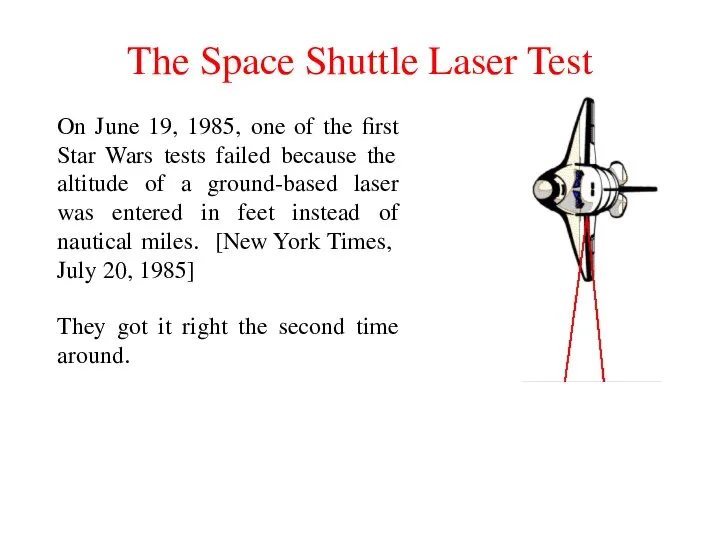 The Space Shuttle Laser Test On June 19, 1985, one of