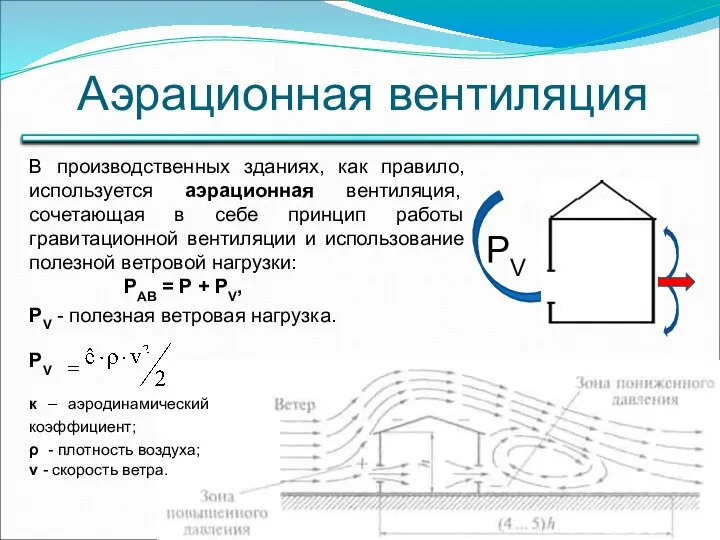 Аэрационная вентиляция РV В производственных зданиях, как правило, используется аэрационная вентиляция,