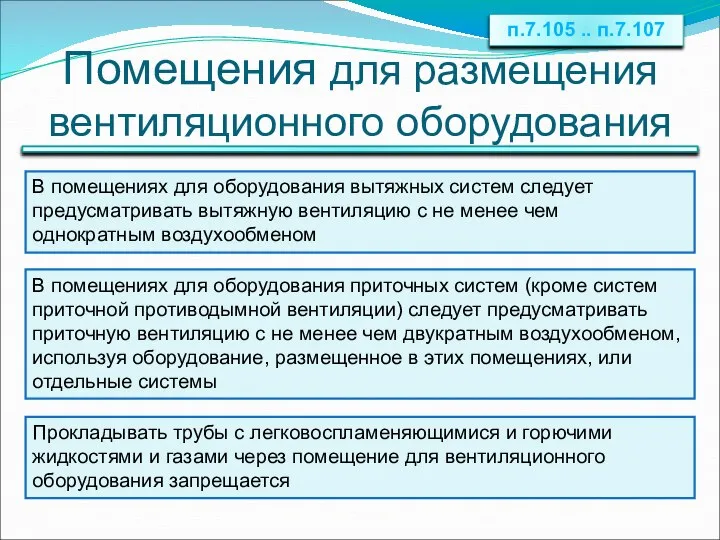 Помещения для размещения вентиляционного оборудования В помещениях для оборудования вытяжных систем