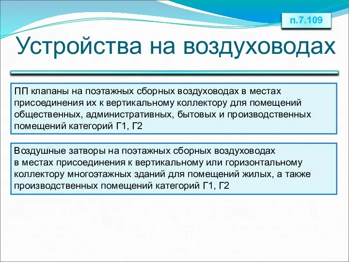 Устройства на воздуховодах п.7.109 ПП клапаны на поэтажных сборных воздуховодах в