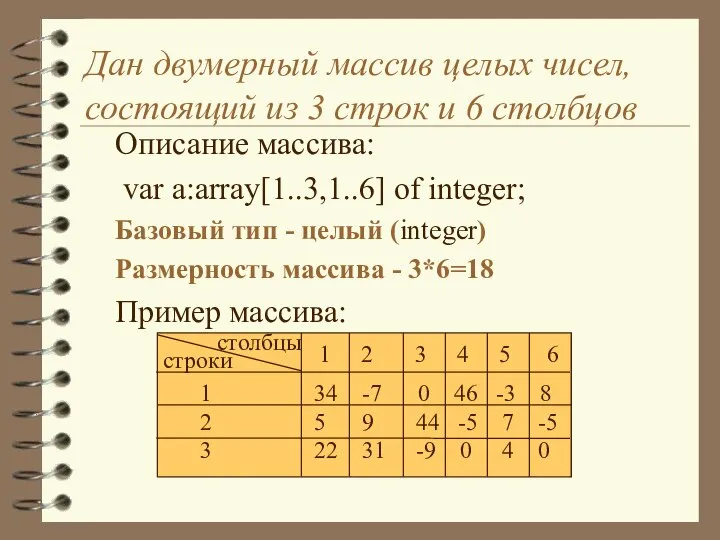 Дан двумерный массив целых чисел, состоящий из 3 строк и 6