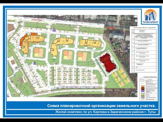 Жилой комплекс по ул. Карпова в Зареченском районе г. Тулы Схема планировочной организации земельного участка.