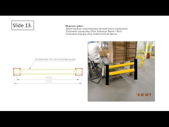 Slide 13. Перечень работ: Демонтировать существующее металлическое ограждение; Установить ограждение iFlex