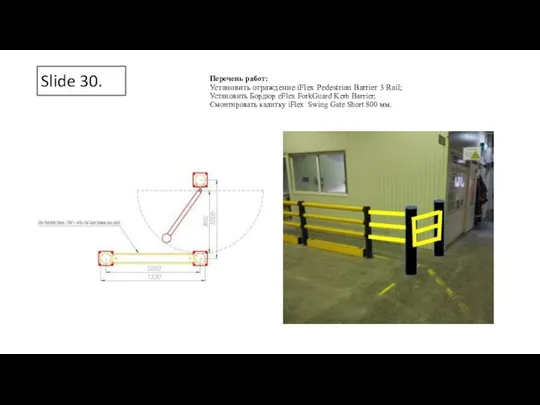 Slide 30. Перечень работ: Установить ограждение iFlex Pedestrian Barrier 3 Rail;