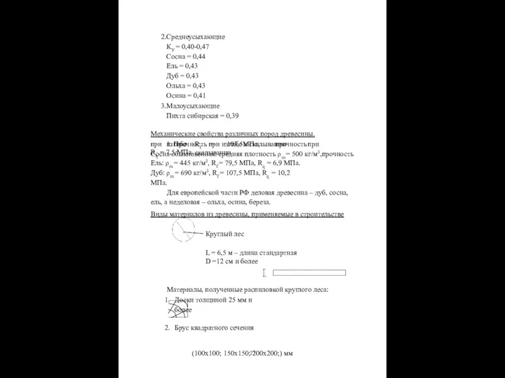 Среднеусыхающие КУ = 0,40-0,47 Сосна = 0,44 Ель = 0,43 Дуб