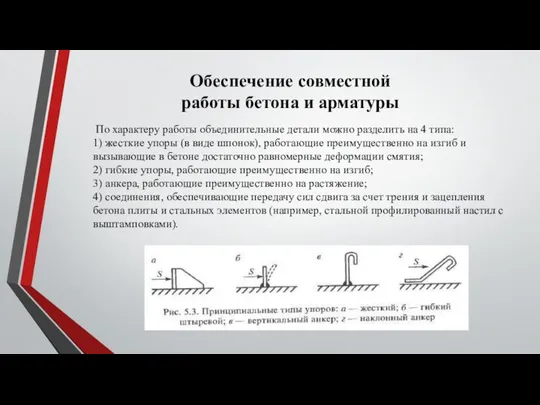 Обеспечение совместной работы бетона и арматуры По характеру работы объединительные детали