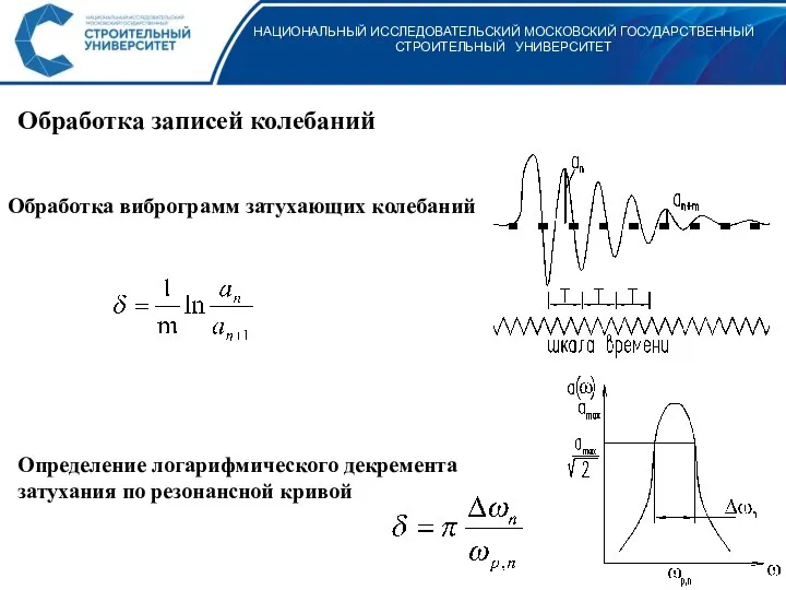 НАЦИОНАЛЬНЫЙ ИССЛЕДОВАТЕЛЬСКИЙ МОСКОВСКИЙ ГОСУДАРСТВЕННЫЙ СТРОИТЕЛЬНЫЙ УНИВЕРСИТЕТ Обработка виброграмм затухающих колебаний Обработка