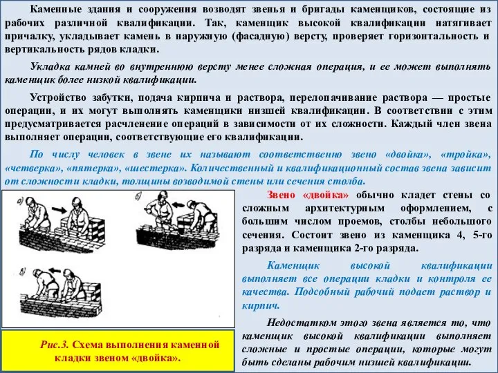 Каменные здания и сооружения возводят звенья и бригады каменщиков, состоящие из