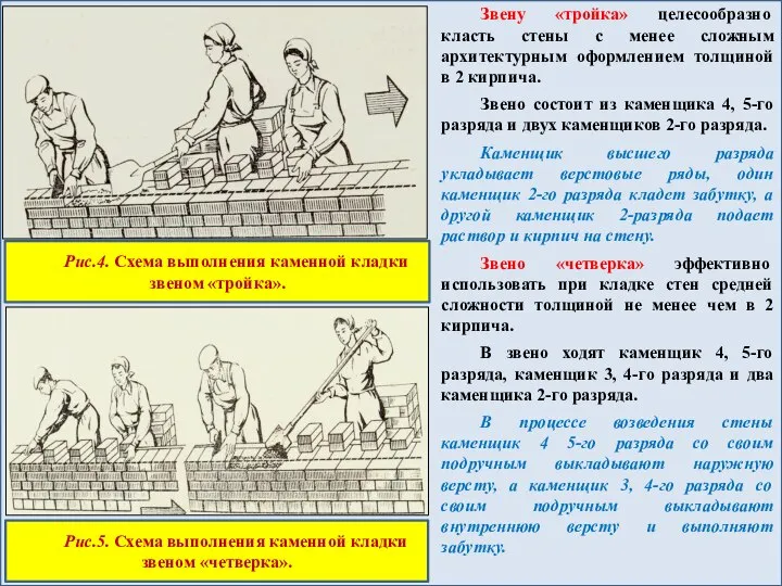 Звену «тройка» целесообразно класть стены с менее сложным архитектурным оформлением толщиной