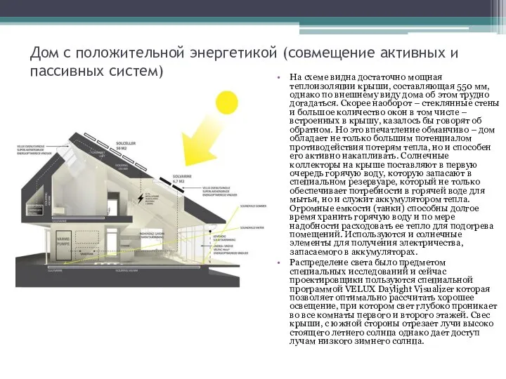 Дом с положительной энергетикой (совмещение активных и пассивных систем) На схеме