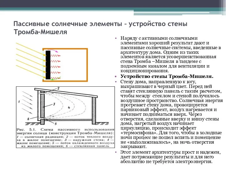 Пассивные солнечные элементы – устройство стены Тромба-Мишеля Наряду с активными солнечными