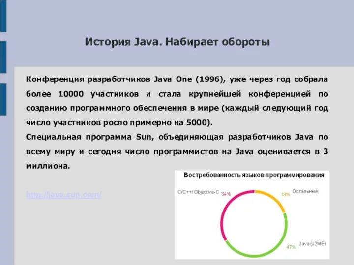 История Java. Набирает обороты Конференция разработчиков Java One (1996), уже через