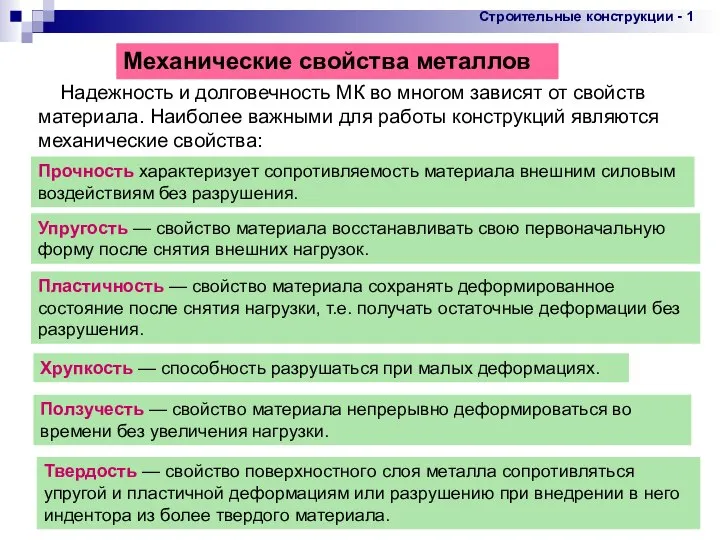 09/07/2023 Механические свойства металлов Надежность и долговечность МК во многом зависят