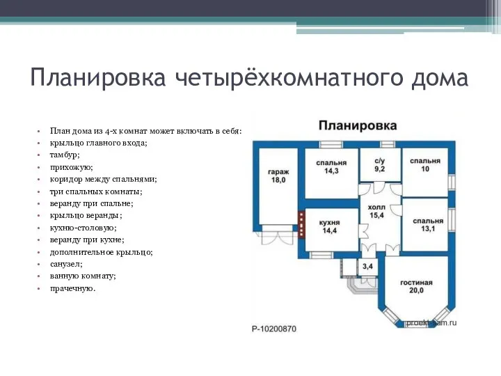 Планировка четырёхкомнатного дома План дома из 4-х комнат может включать в