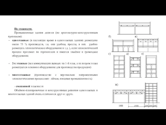 По этажности. Промышленные здания делятся (по архитектурно-конструктивным признакам): одноэтажные (в настоящее