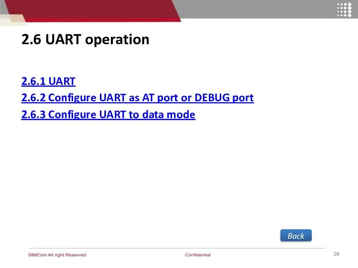 2.6 UART operation 2.6.1 UART 2.6.2 Configure UART as AT port