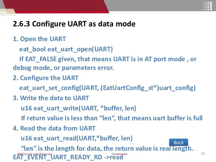 2.6.3 Configure UART as data mode 1. Open the UART eat_bool