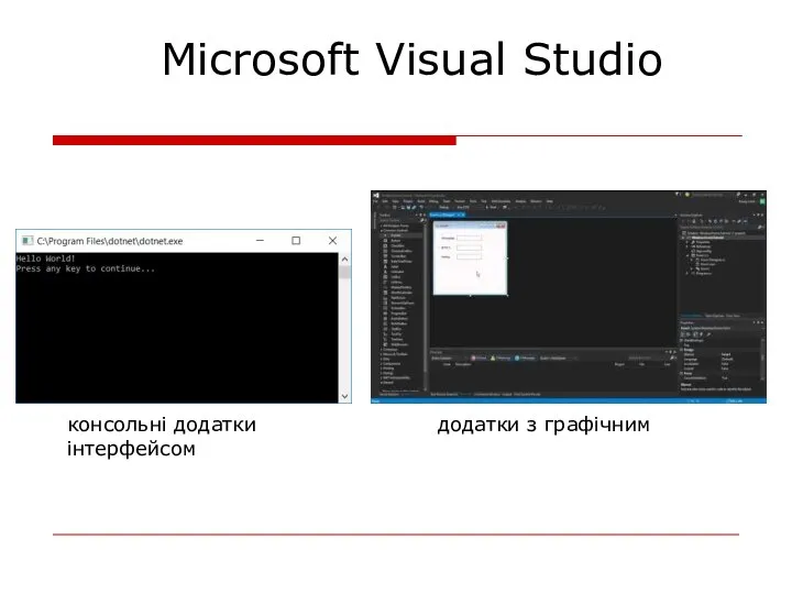 Microsoft Visual Studio консольні додатки додатки з графічним інтерфейсом