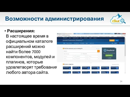 Возможности администрирования Расширения: В настоящее время в официальном каталоге расширений можно