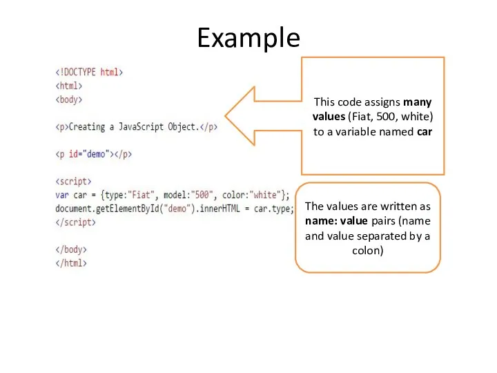 Example This code assigns many values (Fiat, 500, white) to a