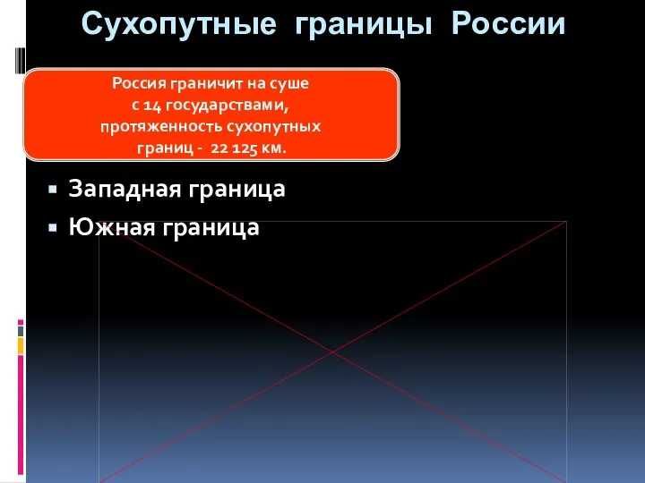 Сухопутные границы России Западная граница Южная граница Россия граничит на суше