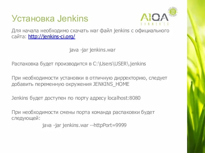 Установка Jenkins Для начала необходимо скачать war файл jenkins с официального