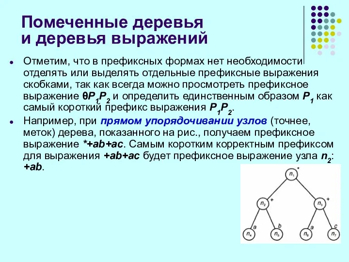 Помеченные деревья и деревья выражений Отметим, что в префиксных формах нет