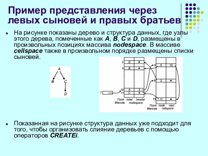 Пример представления через левых сыновей и правых братьев На рисунке показаны