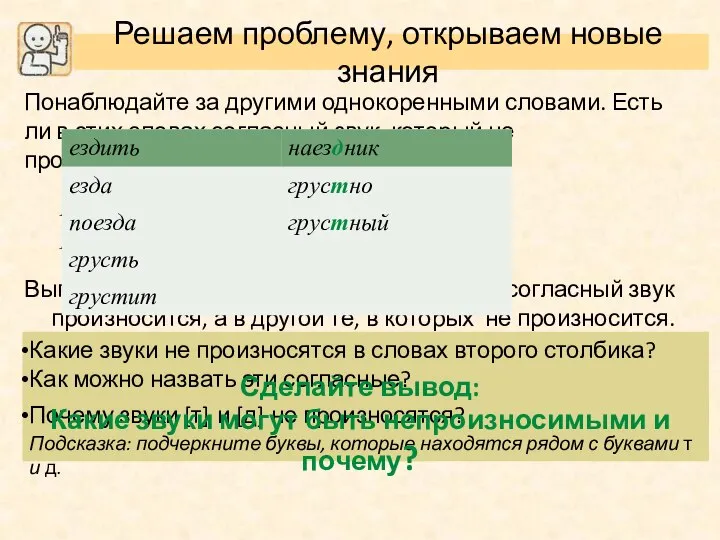 Понаблюдайте за другими однокоренными словами. Есть ли в этих словах согласный