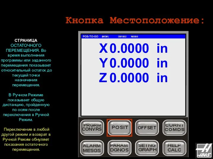 Кнопка Местоположение: POS-TO-GO (MEM) O91002 N0000 СТРАНИЦА ОСТАТОЧНОГО ПЕРЕМЕЩЕНИЯ. Во время