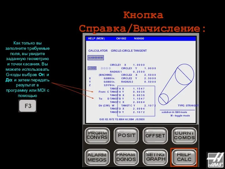 Кнопка Справка/Вычисление: HELP (MEM) O91002 N00000 Как только вы заполните требуемые