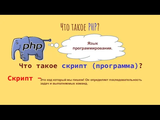 Что такое PHP? Что такое скрипт (программа)? Скрипт - Язык программирования.
