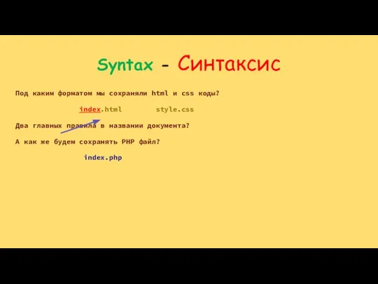 Syntax - Синтаксис Под каким форматом мы сохраняли html и css