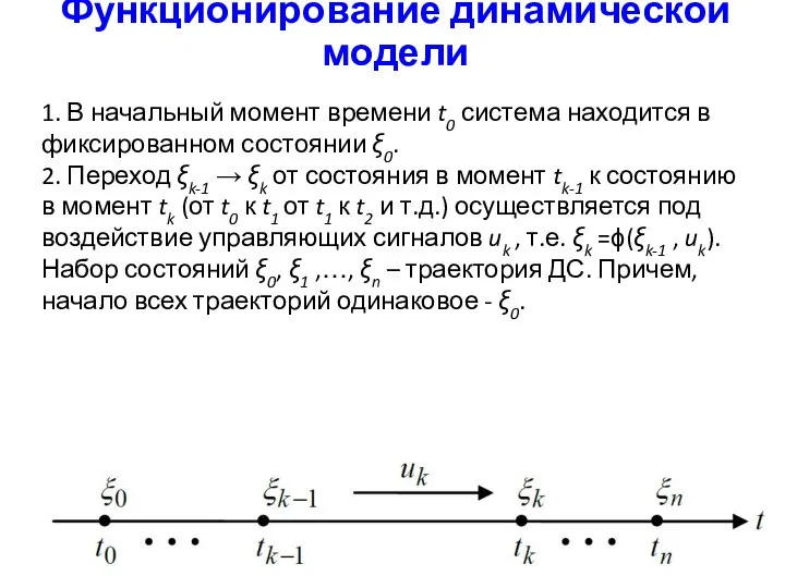 Функционирование динамической модели 1. В начальный момент времени t0 система находится