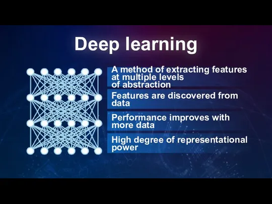 Deep learning A method of extracting features at multiple levels of