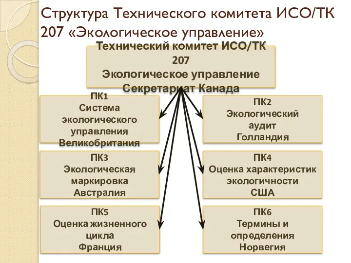 Структура Технического комитета ИСО/ТК 207 «Экологическое управление» Технический комитет ИСО/ТК 207