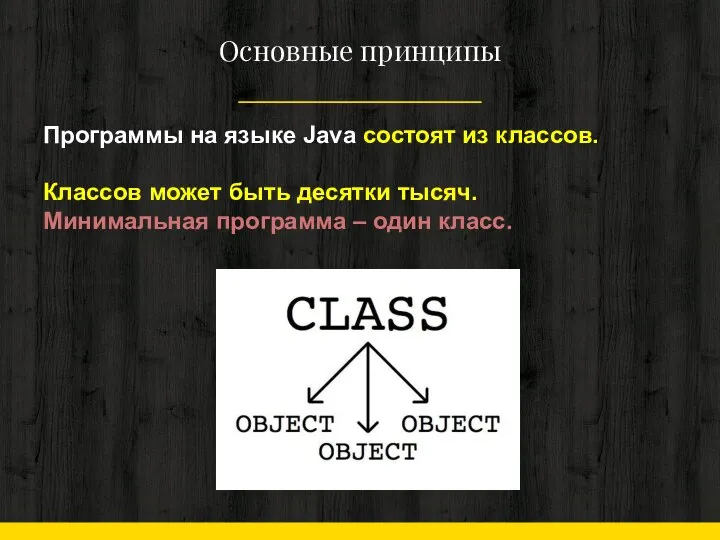 Основные принципы Программы на языке Java состоят из классов. Классов может