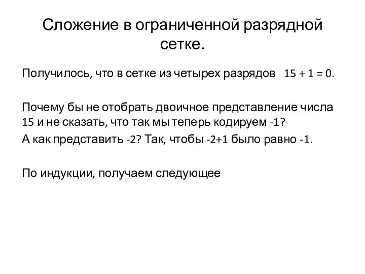 Сложение в ограниченной разрядной сетке. Получилось, что в сетке из четырех