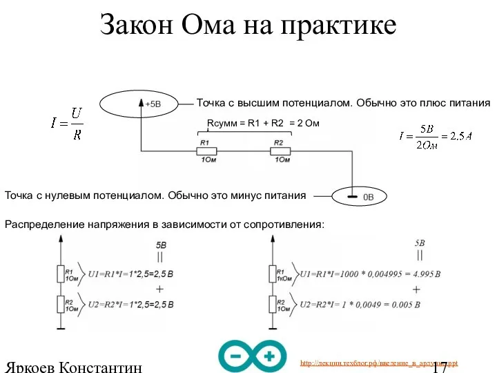 Яркоев Константин Евгеньевич Закон Ома на практике Rсумм = R1 +